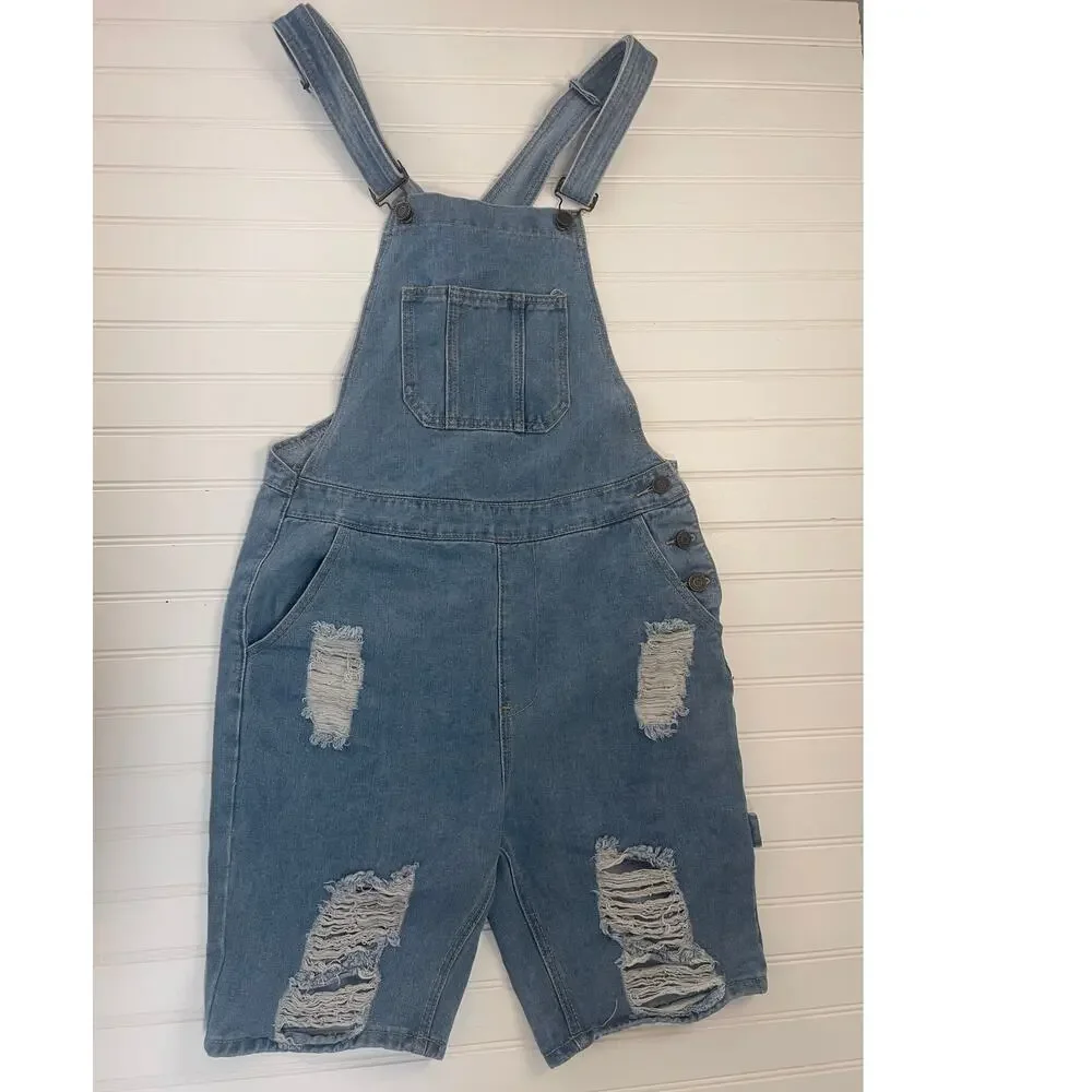 Boohoo Man Jean Denim Overalls‎ Distressed Festival Concerts Mens Small